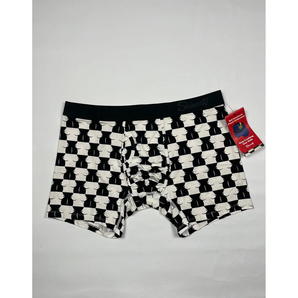 Shinesty Ball Hammock Boxer Briefs Mens XL White Chest Mate Checkered